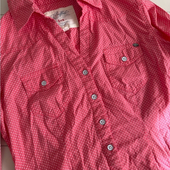 DAVID BITTON BUFFALO Pink Coral White Polka Dot Shirt Casual Button Up Fitted S - Picture 4 of 5